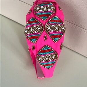 Beaded Christmas ornament pink knot headband